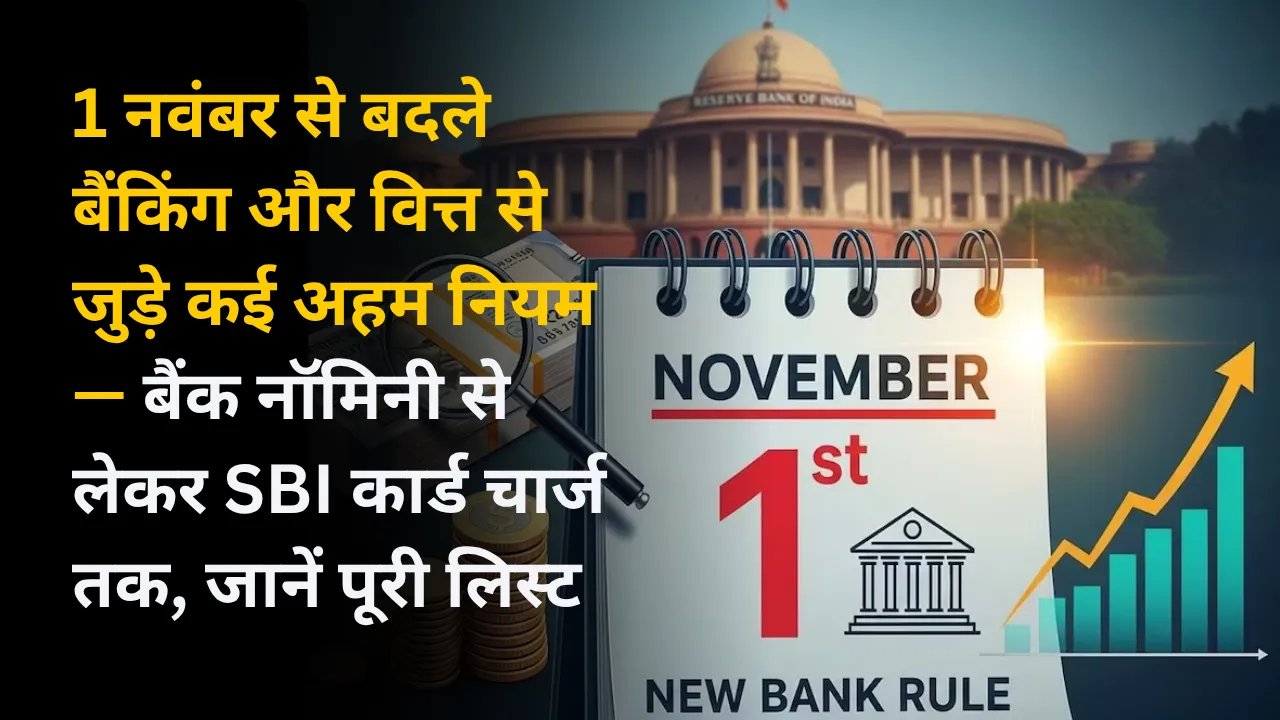 1 नवंबर से बदले बैंकिंग और वित्त से जुड़े कई अहम नियम — बैंक नॉमिनी से लेकर SBI कार्ड चार्ज तक, जानें पूरी लिस्ट