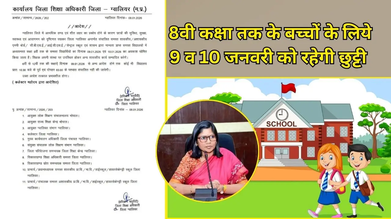 8वी कक्षा तक के बच्चों के लिये 9 व 10 जनवरी को रहेगी छुट्टी