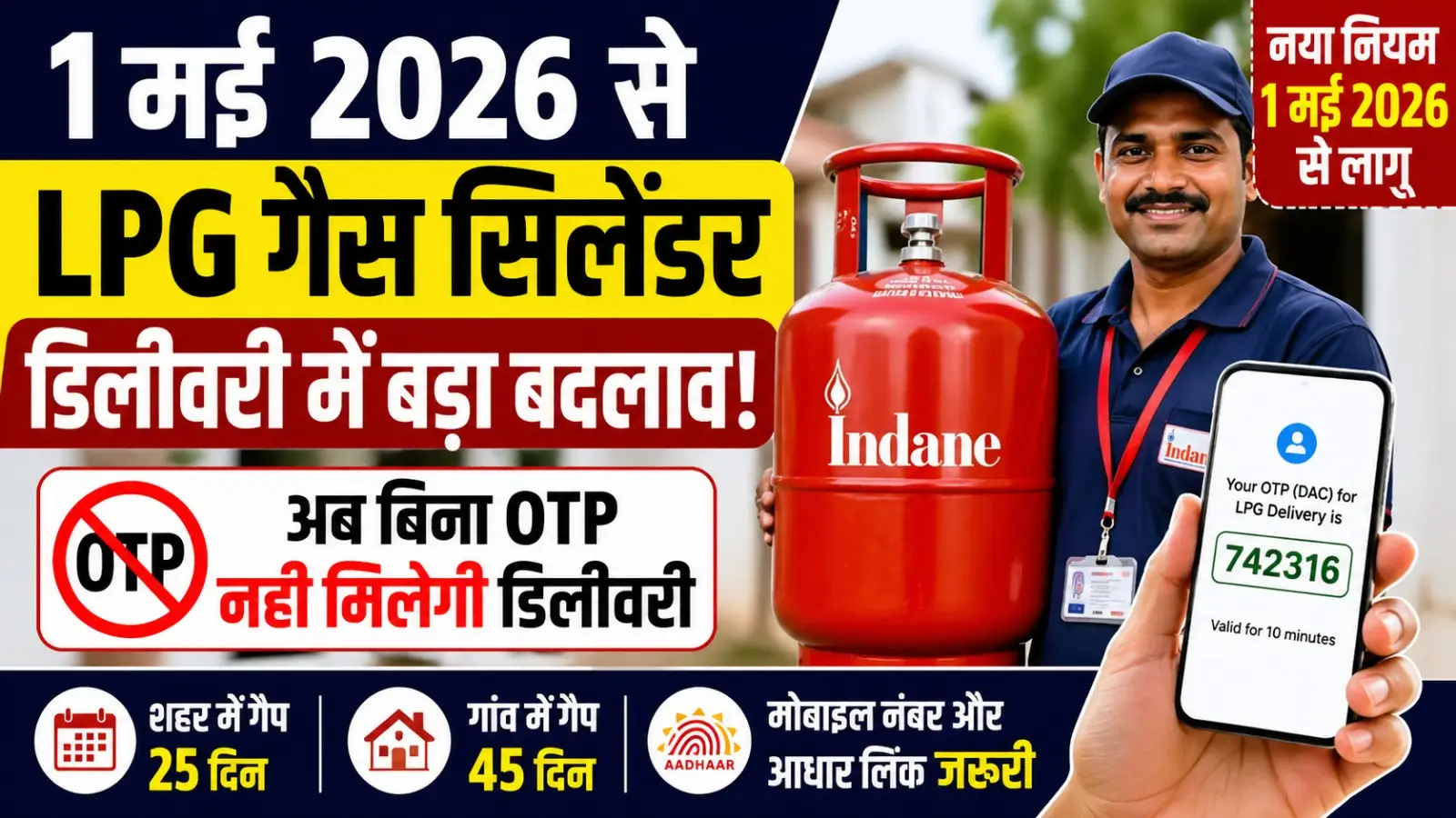 1 मई 2026 से LPG गैस सिलेंडर डिलीवरी के नए नियम लागू: बिना OTP नहीं मिलेगी डिलीवरी, जानें पूरी जानकारी