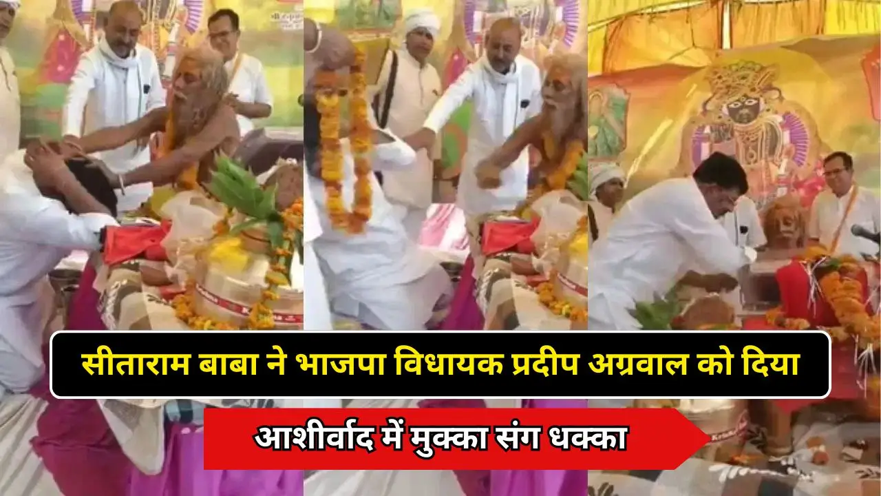 सीताराम बाबा ने भाजपा विधायक प्रदीप अग्रवाल को दिया आशीर्वाद में मुक्का संग धक्का